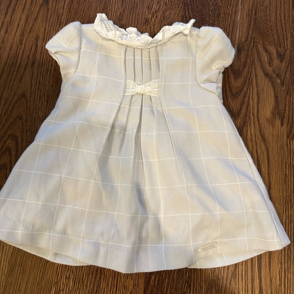 Mayoral Grey Windowpane plaid Baby Dress with Ruffled collar